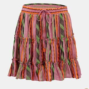 Devotion Twins Pink Orange Green Woven Striped Tiered Mini Skirt S NWT $229